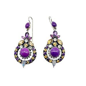 Nicky Butler Disc Drop Earrings Purple Turquoise Gemstone .925 Silver
